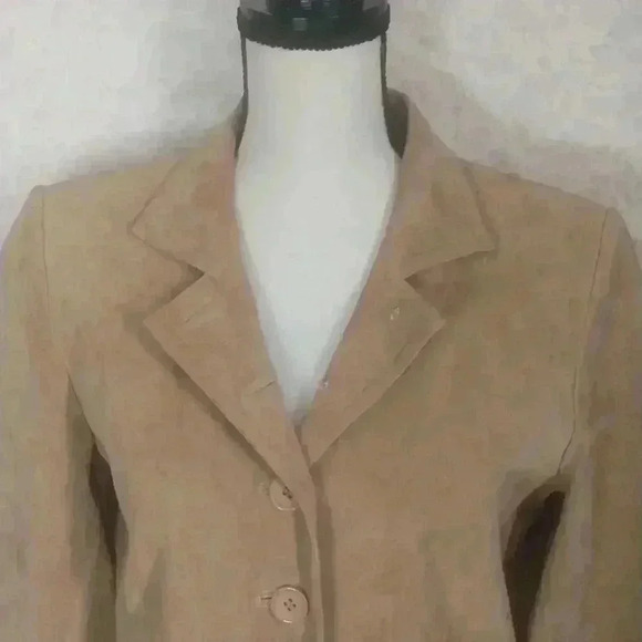 Bagatelle Tan Light Brown Khaki Suede Leather Coat Jacket Blazer Women Size 10 - Picture 4 of 7